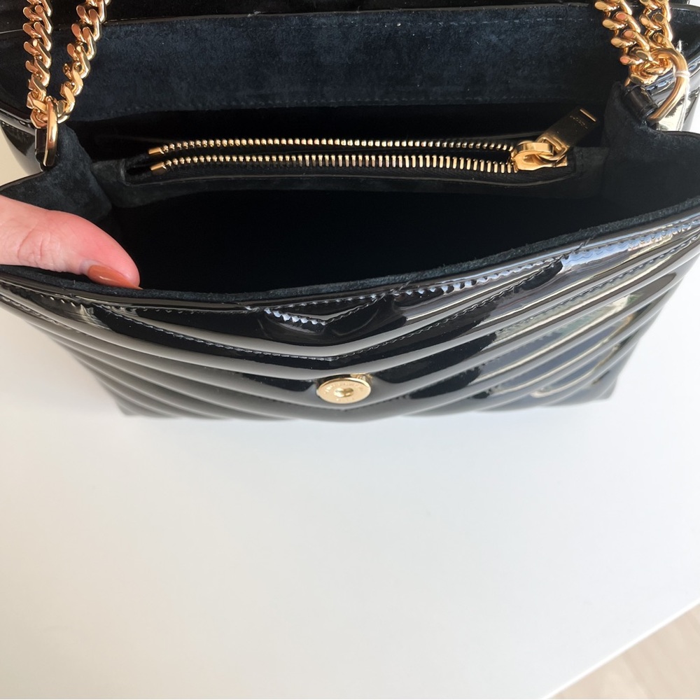 Saint Laurent (YSL) Black and Gold Patent Shoulder Bag -Worn 1X - Picture 11 of 16
